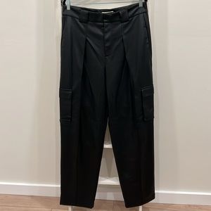 SUNDARBAY Black Vegan Leather High-Waisted Straight Leg Cargo Pants